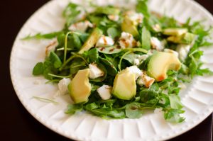 Arugula Watercress Avocado Goat Cheese and Pomegranate Molasses Salad